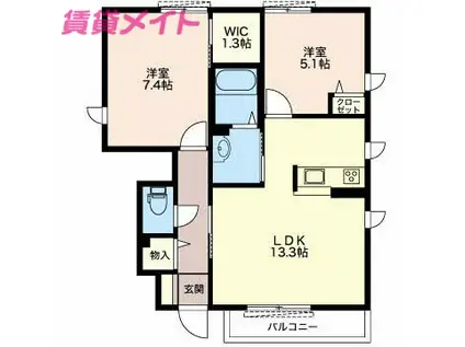 インビクタス D棟(2LDK/1階)の間取り写真