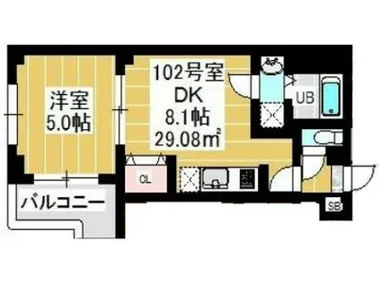 VERDE北松戸 ヴェルデ北松戸(1DK/1階)の間取り写真