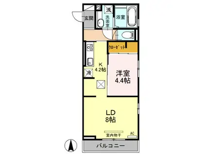 アクシア西本町(1LDK/1階)の間取り写真