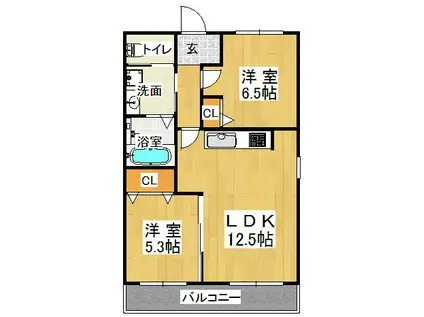 アメニティコート明舞(2LDK/2階)の間取り写真