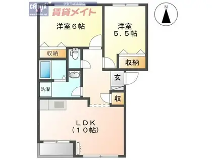 リバティヒルズ(2LDK/1階)の間取り写真