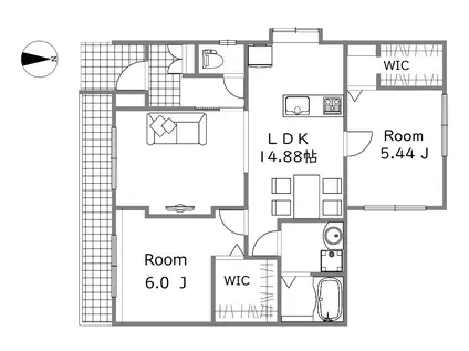 ナイス21いいづか(2LDK/1階)の間取り写真