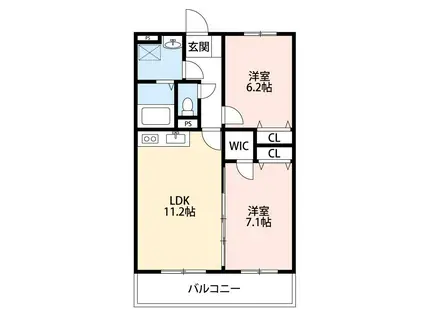 ビューヒルズK(2LDK/5階)の間取り写真