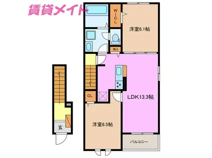 三岐鉄道北勢線 東員駅 徒歩14分 2階建 新築(2LDK/2階)の間取り写真