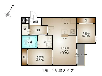 GRANDTIC-L 井口(2LDK/1階)の間取り写真