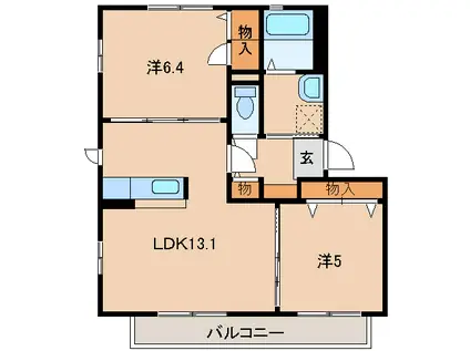 ＪＲ和歌山線 船戸駅 徒歩46分 2階建 築17年(2LDK/2階)の間取り写真