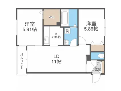 LILAC壱番館(2LDK/4階)の間取り写真