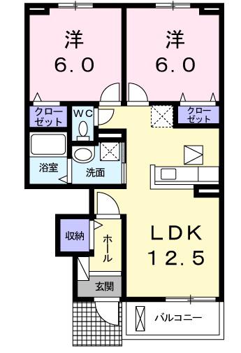アンジュールB(2LDK/1階)の間取り写真