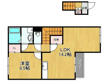 津田くにみ谷(1LDK/2階)の間取り写真