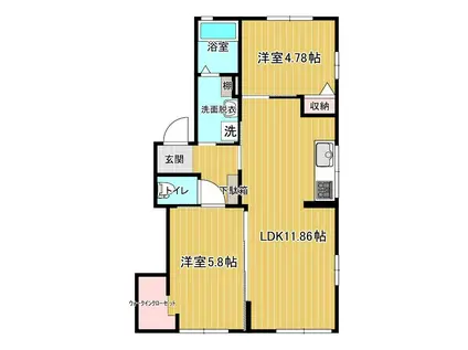 コモードK B棟(2LDK/1階)の間取り写真