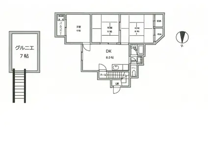 南雪谷1丁目 車庫付アパート(3DK/2階)の間取り写真
