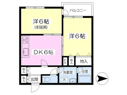 ラフィーネ国立(2DK/1階)の間取り写真