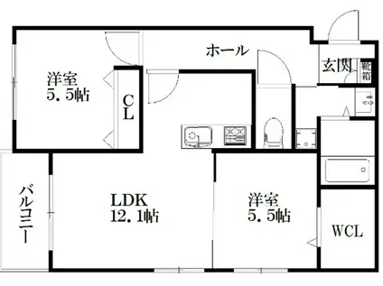 ロイズ大橋駅前(2LDK/3階)の間取り写真