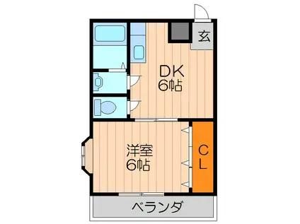 ピュアライフ幸福(1DK/2階)の間取り写真