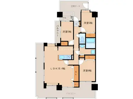 スカイハイツ小郡(3LDK/9階)の間取り写真