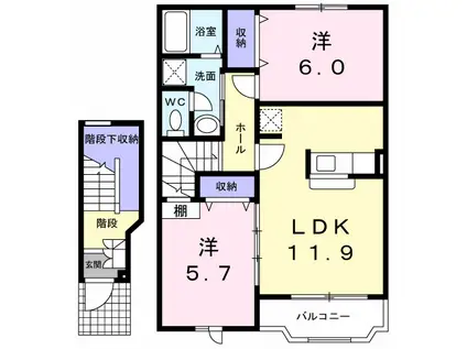 ドミール2002(2LDK/2階)の間取り写真