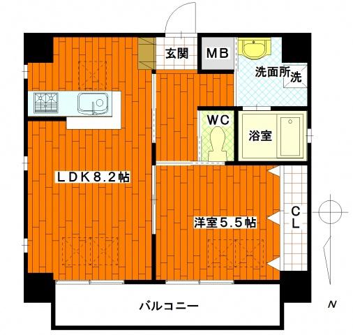 アクアコート横川(1LDK/4階)の間取り写真