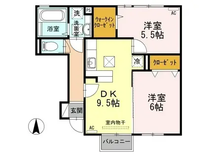 ディールーム桑山(2DK/1階)の間取り写真