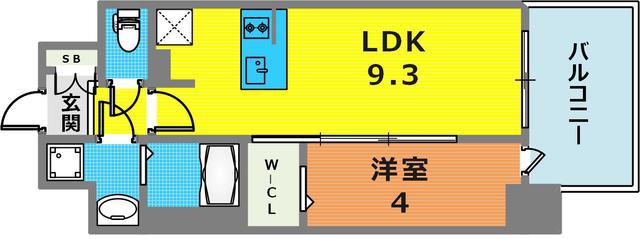 エスライズ神戸三宮山手通1番館(1LDK/3階)の間取り写真