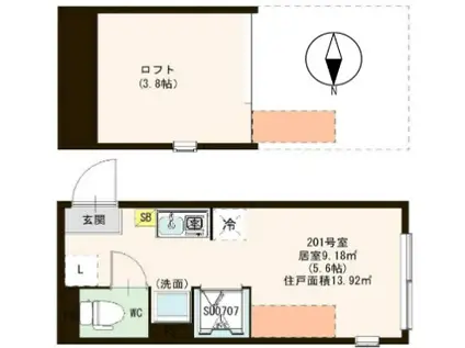 ハーモニーテラス東新小岩(ワンルーム/2階)の間取り写真