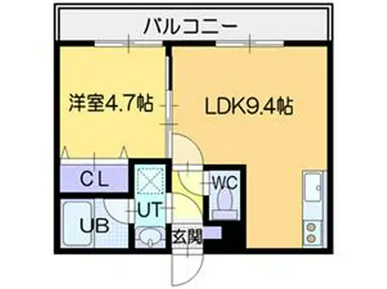 グランオルセー北大前(1LDK/2階)の間取り写真