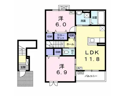 BONHEUR(2LDK/2階)の間取り写真