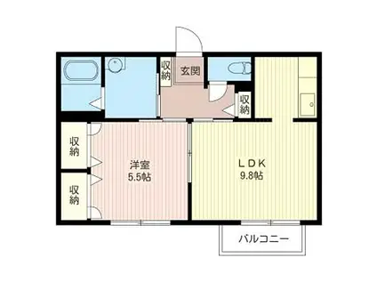 カーム末広D(1LDK/2階)の間取り写真
