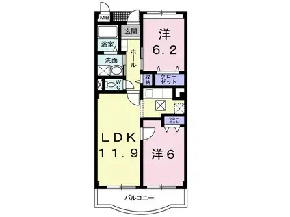 トゥジュール・ヴェール(2LDK/1階)の間取り写真