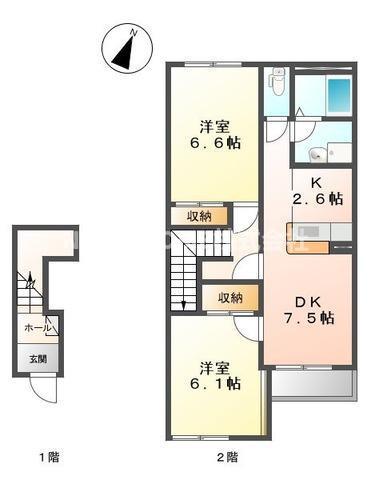 アルシオーネ 壱番館(2LDK/2階)の間取り写真