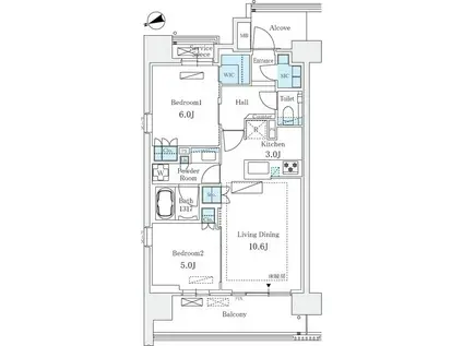 ジオ四谷荒木町(2LDK/11階)の間取り写真
