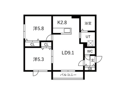 ウルハツテラス(2LDK/1階)の間取り写真