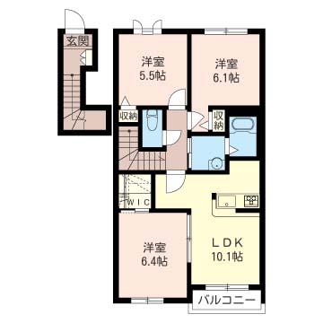 コルダン III(3LDK/2階)の間取り写真