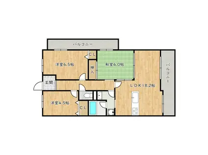 浅香山グリーンマンション(3LDK/8階)の間取り写真