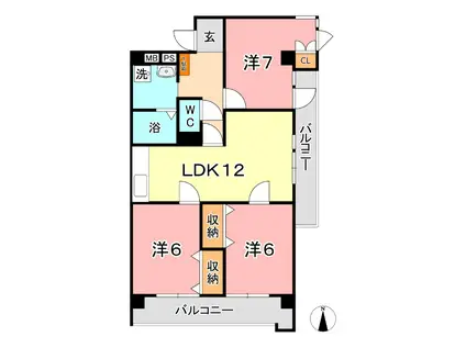 厚生町クラウンズマンション(3LDK/4階)の間取り写真
