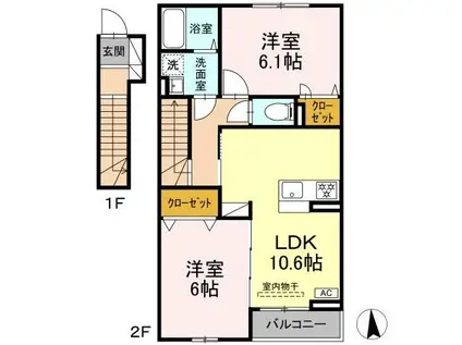 ゆずの樹(2LDK/2階)の間取り写真