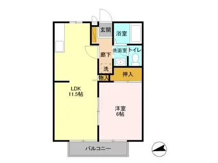 ビーライン大谷本郷(1LDK/2階)の間取り写真