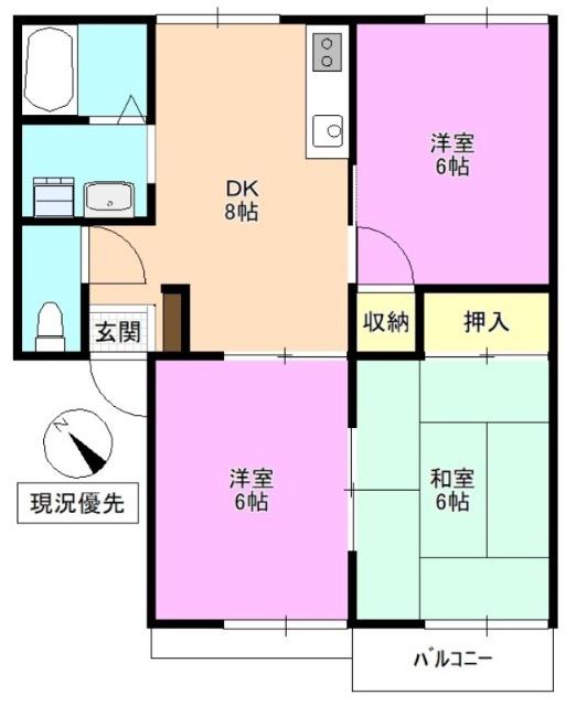 タウニィ稲葉 NW(3DK/2階)の間取り写真