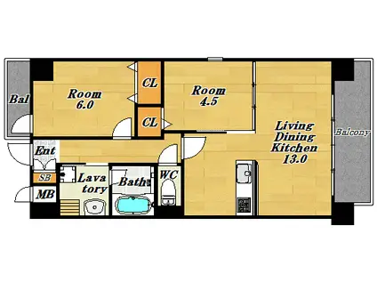 SHIPS NISHIKUJO(2LDK/4階)の間取り写真