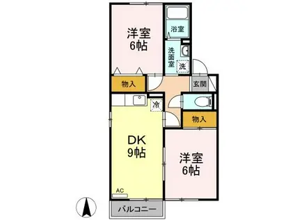 ボヌールクールゆうきち205(2DK/2階)の間取り写真