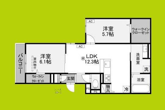 COCOONIA(2LDK/2階)の間取り写真