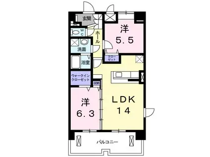 ウィステリアWISTERIA(2LDK/3階)の間取り写真
