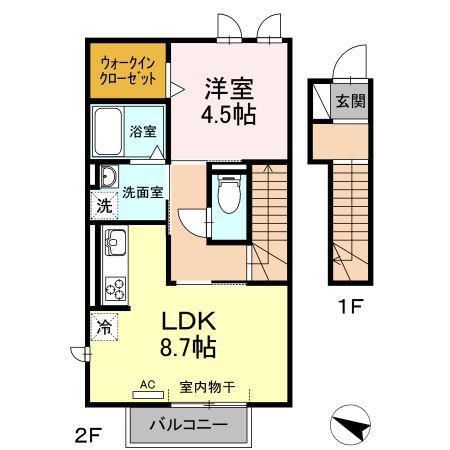 カーサフェリーチェD(1LDK/2階)の間取り写真
