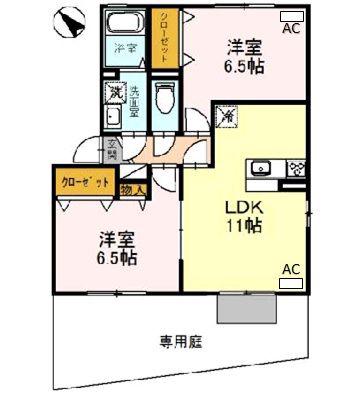 プロスパーリヨA棟(2LDK/1階)の間取り写真