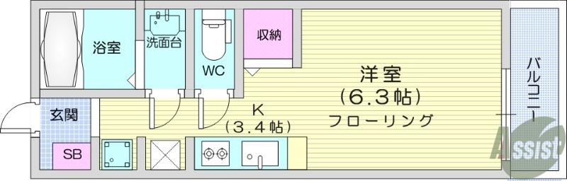 M.CREST(ワンルーム/2階)の間取り写真