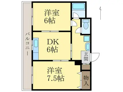 ＪＲ阪和線 紀伊駅 徒歩4分 4階建 築38年(2DK/3階)の間取り写真