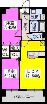 コゥジィーコート駅前通(2LDK/6階)の間取り写真