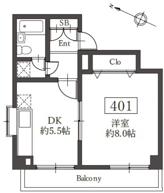 ロイヤル目黒(1DK/4階)の間取り写真