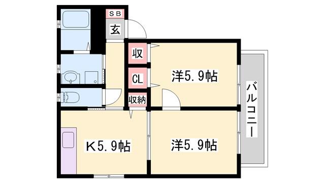 オネストA棟(2K/1階)の間取り写真