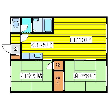 コーポ高杉(2LDK/2階)の間取り写真