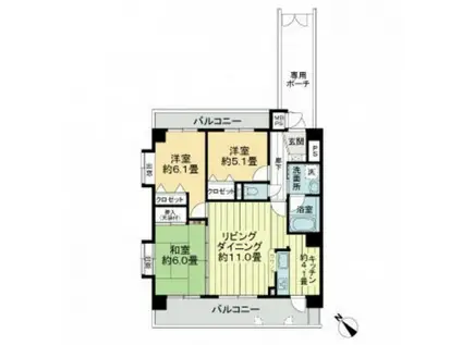 ライオンズマンション比治山公園(3LDK/5階)の間取り写真